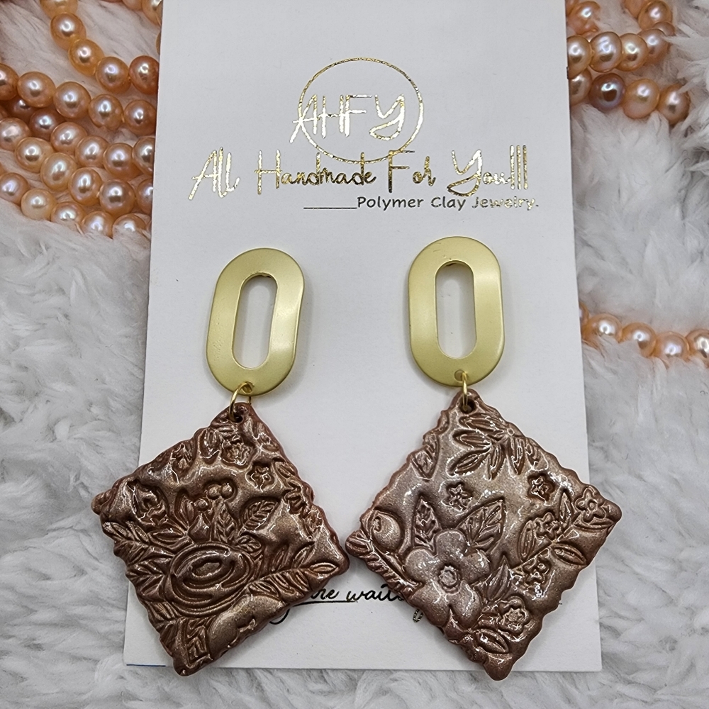 CLAY EARRING/handmade/polymer clay/lighweight/Dull Gold Color Stainless earrings